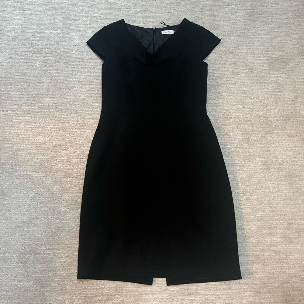 CALVIN KLEIN Cowl Neck Black Cap Sleeve Pencil Dress 8